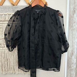 Marc New York Black Sheet Puff Sleeve Polka Dot Blouse